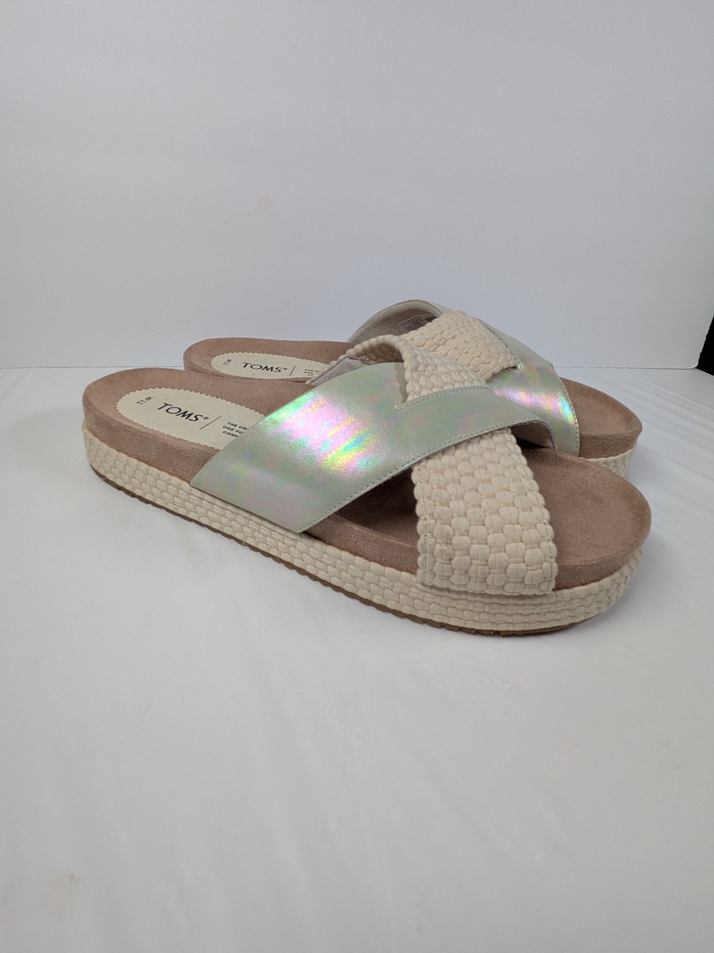 TOMS Women's Cream Crossband Slide Sandals